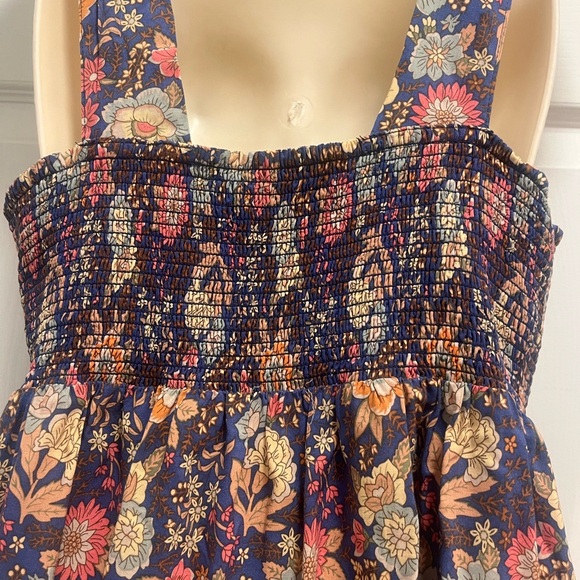 NATURAL LIFE Tricia Mini Dress Cotton Blue Yellow Rose Floral Boho Spring L- EUC - Picture 9 of 12